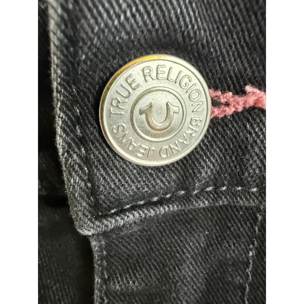 True Religion Geno Relaxed Slim Jeans Black Pink Stitching 33 Mens